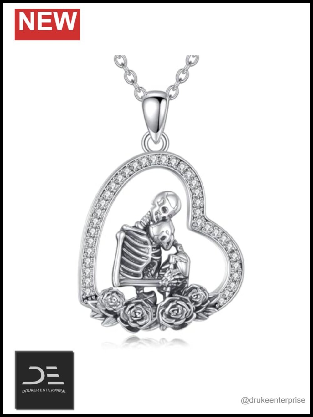 925 Sterling Silver Skeleton Pendant Necklace Gothic Halloween Jewelry